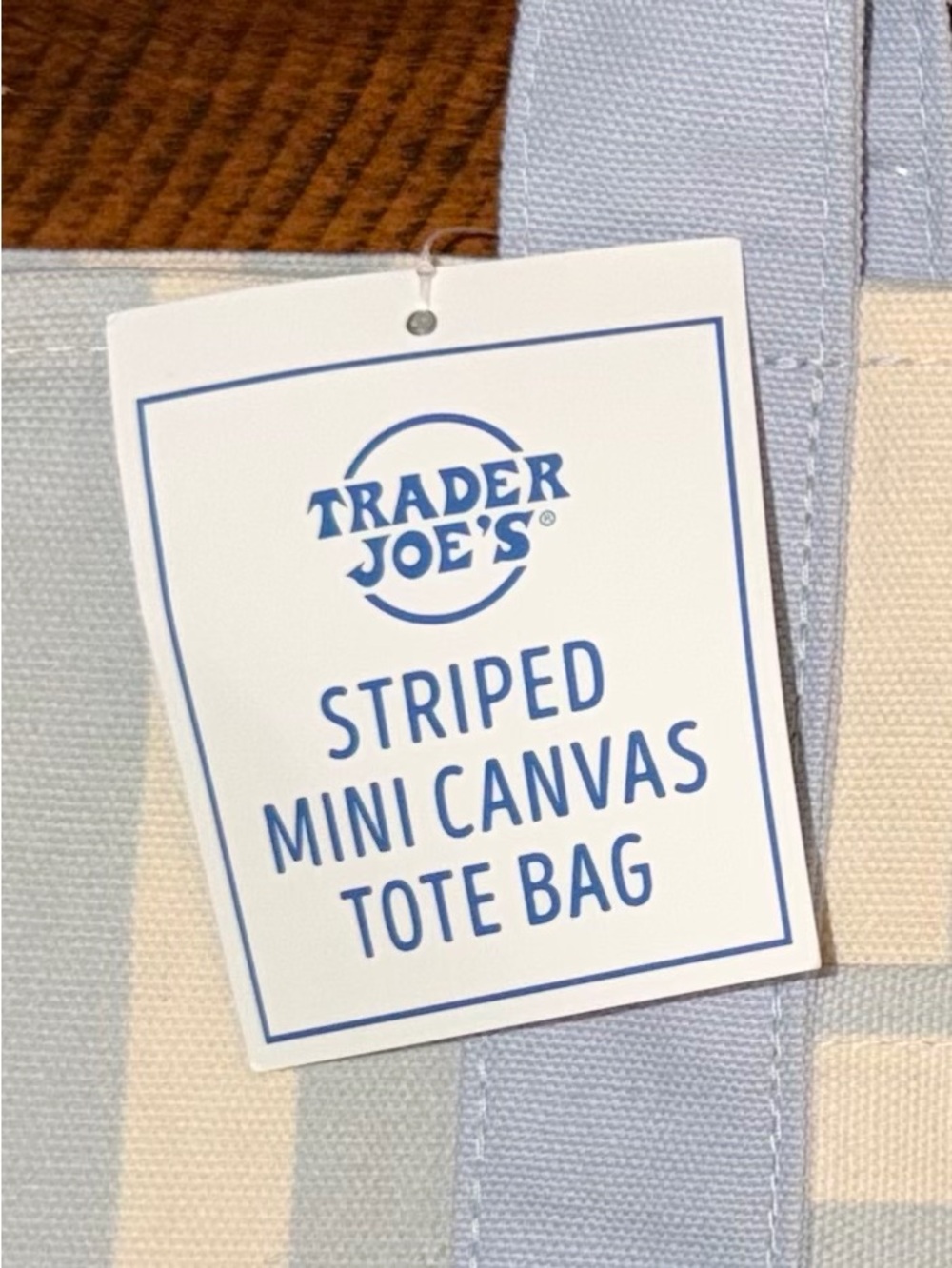 MINI NWT Trader Joe’s Summer Striped Mini Canvas Tote Bag - Cream & Pale Blue - Picture 4 of 5